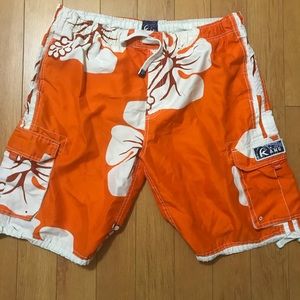 Kanu Surf Orange Hawaiian Print Swimsuit